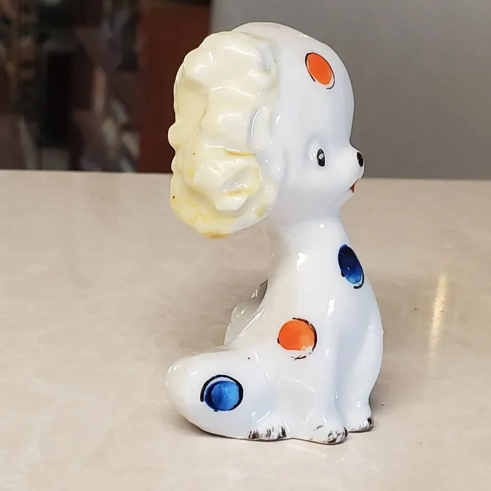 Vtg Puppy Dog Red Blue Polka Dot Kitsch Japan Porcelain 3